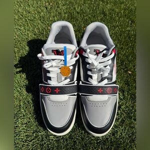 Louis Vuitton White, Black & Red Low-Top Sneakers